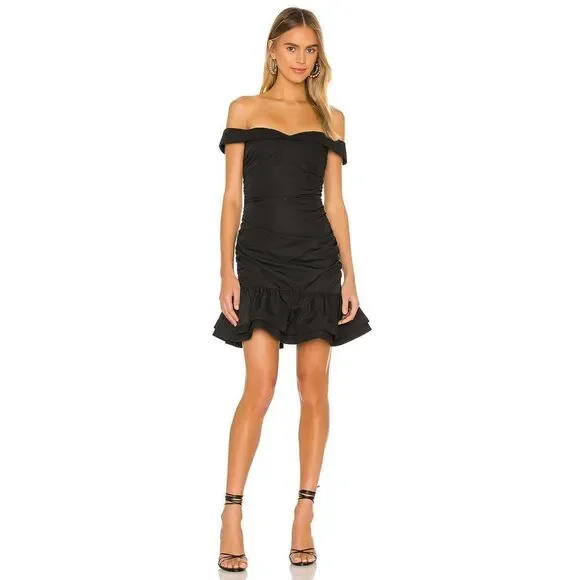 NBD hailee Womens Black New Ruched Off Shoulder Wire Structure Mini Dress Small - Picture 6 of 7